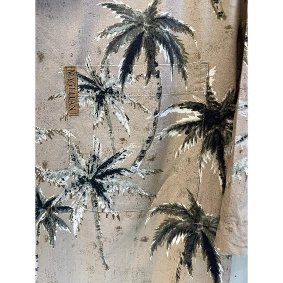 Magellan Sportswear Mens M Brown Hawaiian Tropical Palm Short Sleeves - Picture 8 of 12